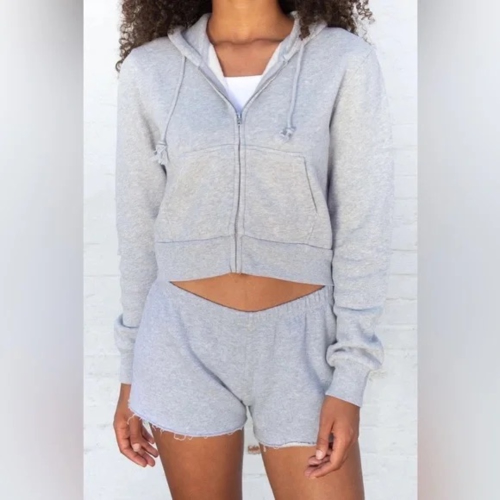 Brandy Melville gray cropped zip hoodie jacket